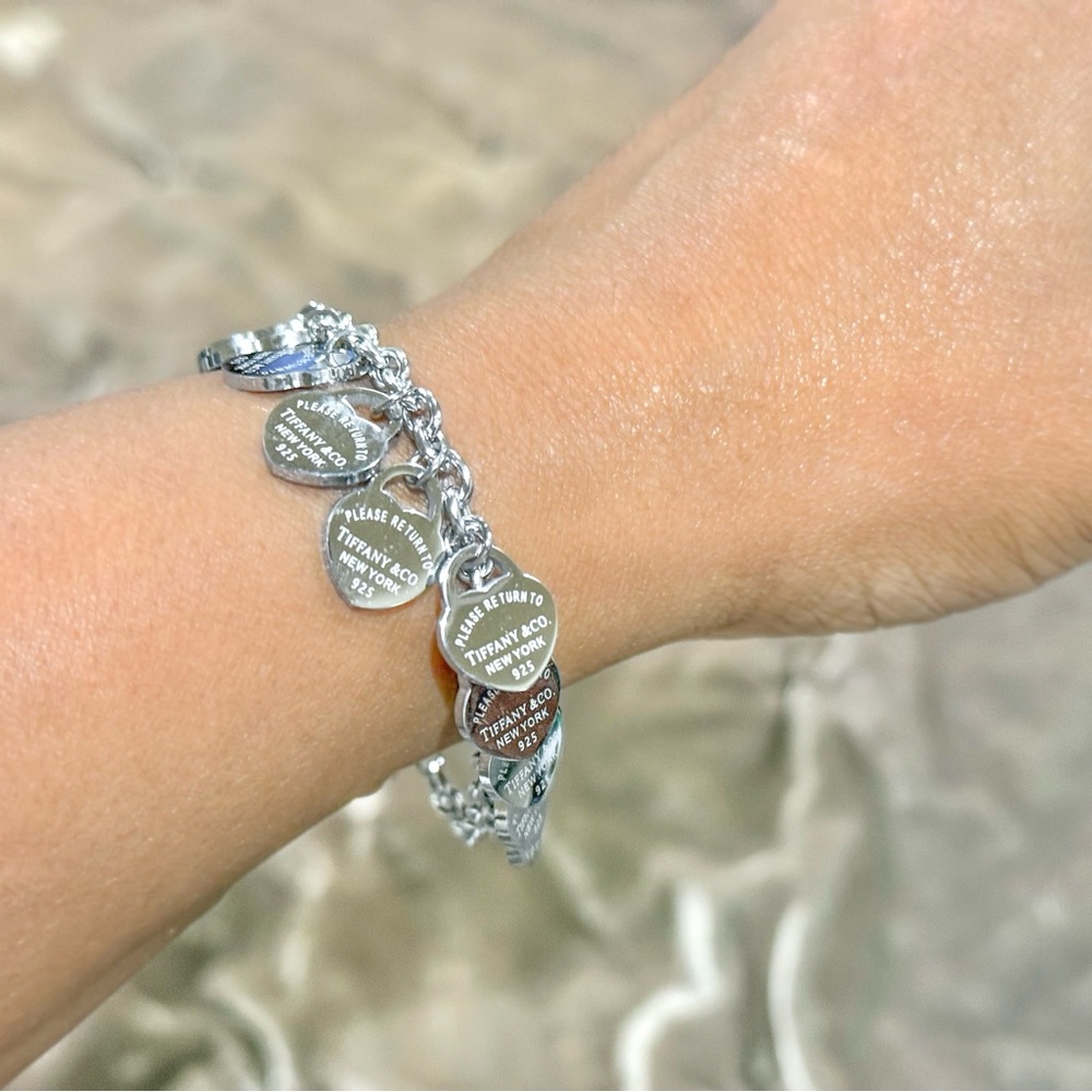 New Stainless Steel Bracelet with Dangling Hearts - Picture 7 of 8